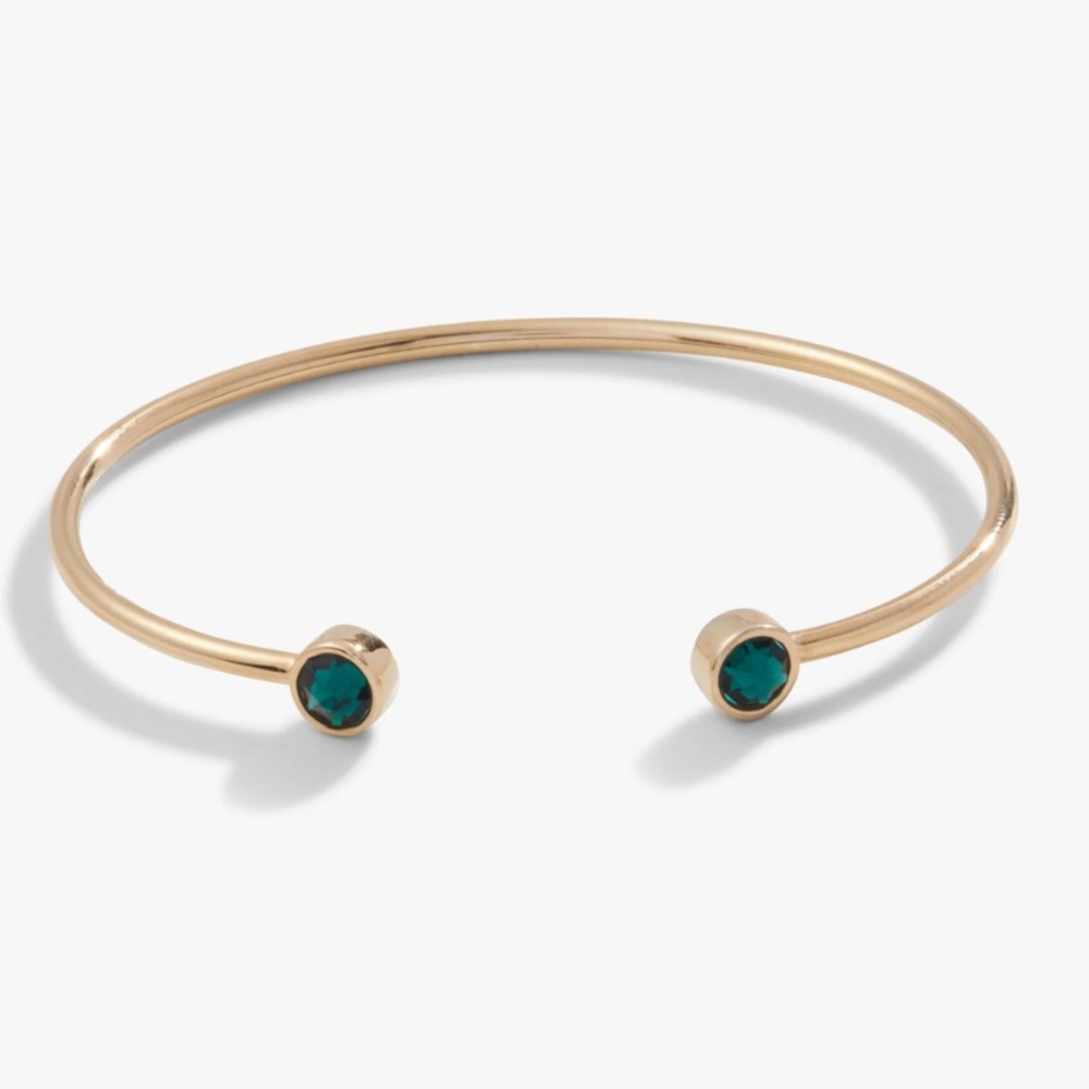 NWT Alex and Ani gold and emerald flex cuff bracelet with duster bag